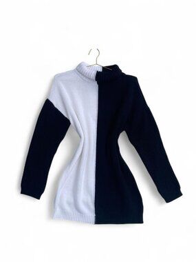 Cherry Mellow Black White Colorblock Turtleneck Sweater Dress M